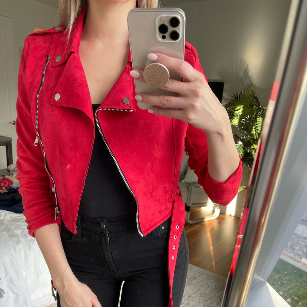 Red Faux Suede Jacket - S